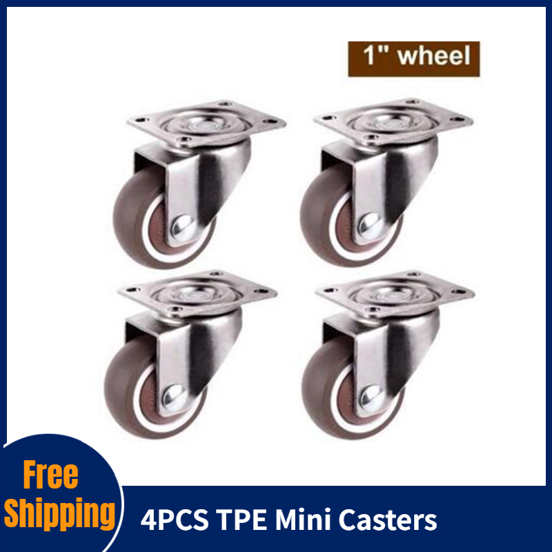 Comforhome 4PCS Mini Small Casters Diameter 1inch/25mm TPE Rubber Super Mute Wheels