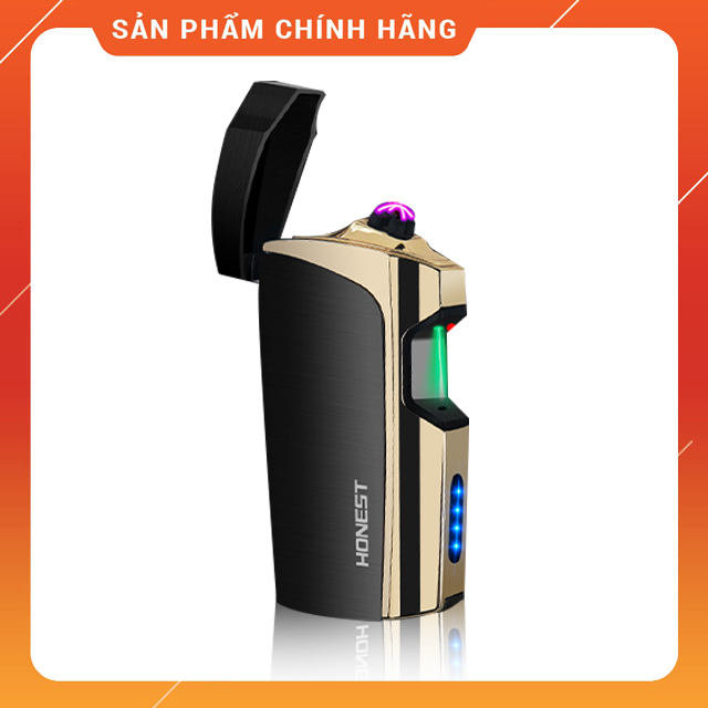 Hộp Qụet Bật Lửa Sạc Điện Cổng USB 2 Tia Lửa Plasma Đan Chéo Honest BCZ472 Họa Tiết Màu Trơn In Logo