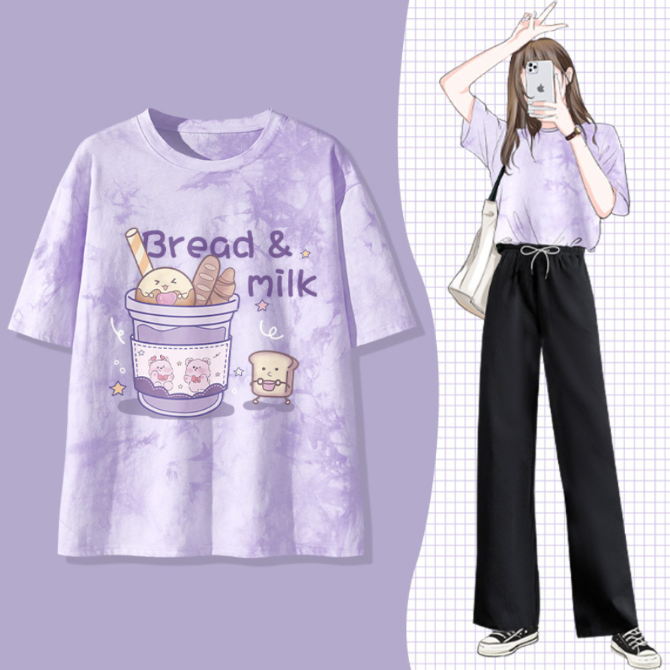 Áo Thun Loang, Áo Phông Nam Nữ Unisex Tay Lỡ By JOLI BST Màu Tím In Hình Chất Cotton Form Rộng