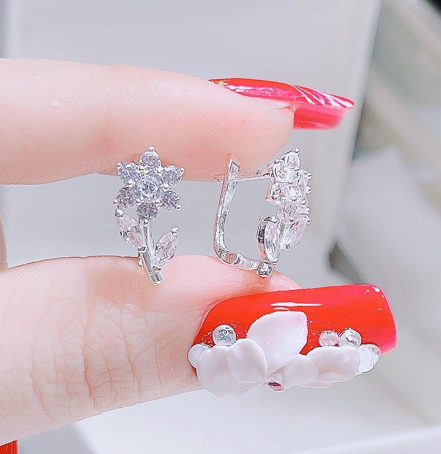 Bông tai bạc, bông tai bạc nữ, khuyên tai bạc nữ, bông tai chốt bấm, bông tai bạc chốt bấm, bông tai bạc đẹp, bông tai chốt bật