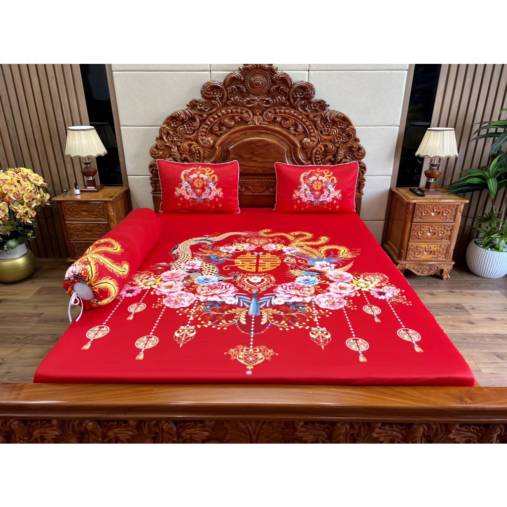 Bộ ga gối thun mát lạnh 5D cao cấp [ Drap Cưới ]