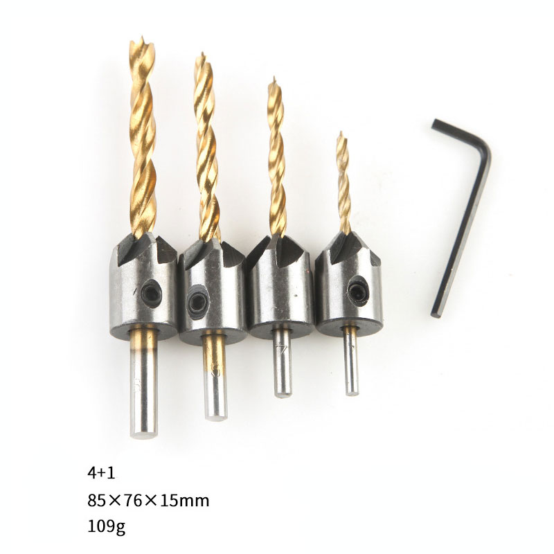 Bộ Mũi Khoan Gỗ Doa Lỗ Vít Có Đầu Định Tâm Mạ Titanium