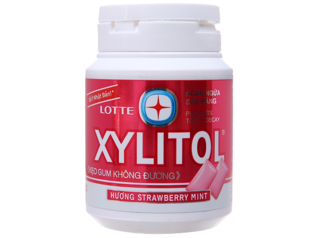 Kẹo Sing-gum Không Đường Lotte Xylitol Hương Strawberry Mint (Lọ 58g-đỏ)
