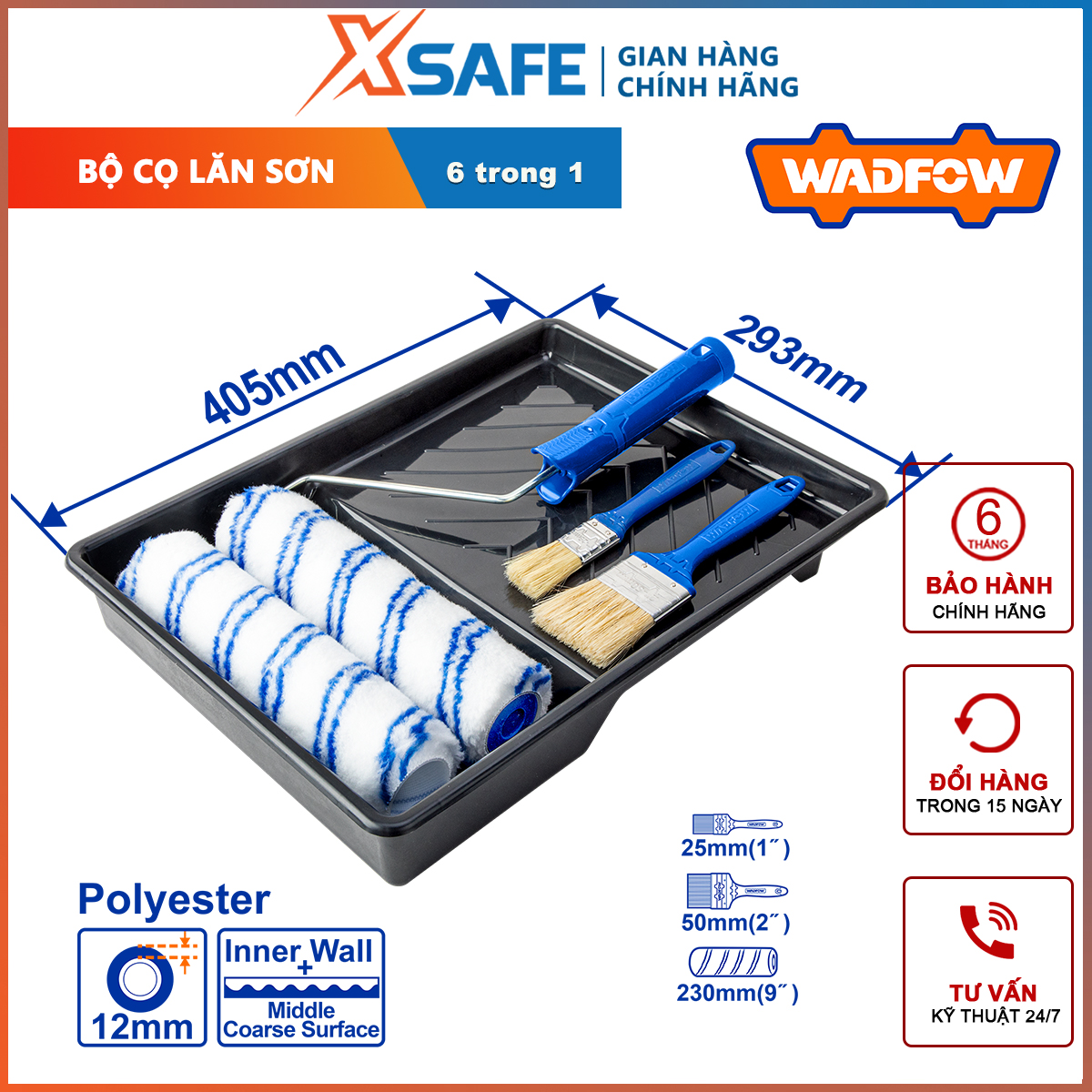 Odfow wcb3h62 6 in 1 tray set brush 5,3mm paint roller with polyester suitable for inside Wall-authentic