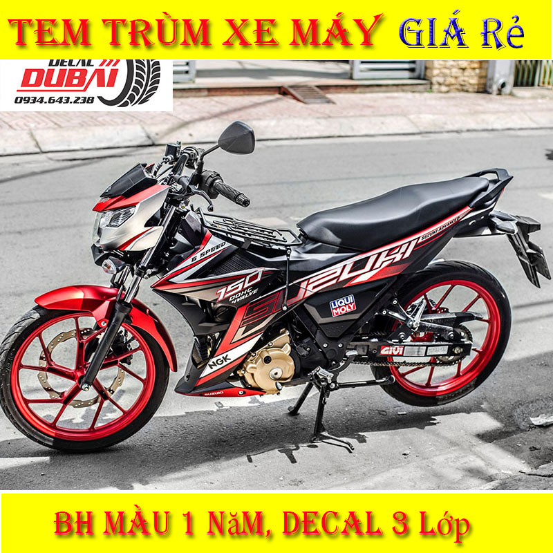 Tem trùm Satria Raider Đen Đỏ Mẫu Mới