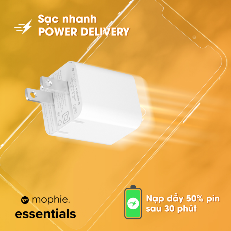 Sạc mophie Essentials PD 30W USB-C GaN - Chính hãng