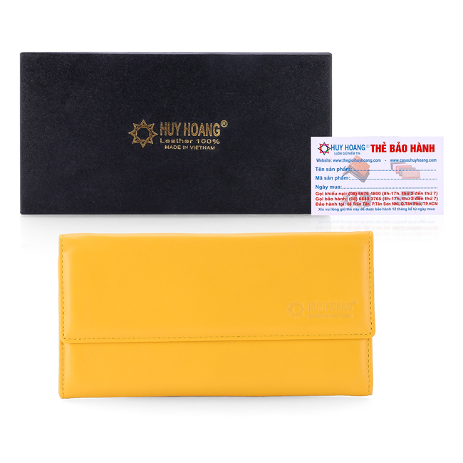 Ví nữ da bò 3 gấp lửng màu vàng HK3165