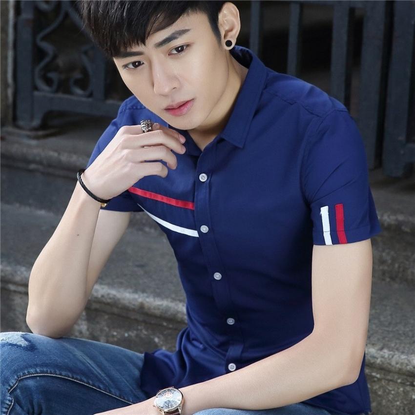 Áo Sơ Mi Nam tay ngắn  phối viền trắng đỏ Mã WK998 Thời Trang PONIVA BRANCH Chất kate mềm mịn chuẩn phong cách Hàn Quốc