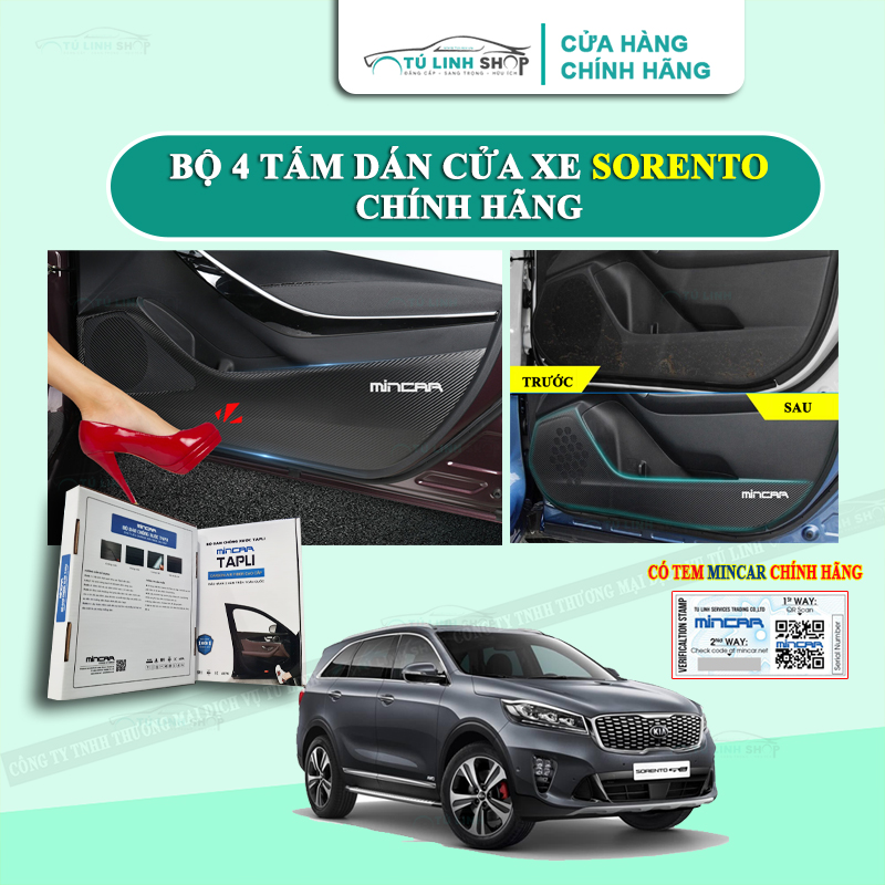 Bộ 4 Tấm dán Tapli xe SORENTO chính hãng MINCAR chống trầy xước cửa xe, chống xước tapi cửa ô tô bằng Carbon Air Fiber cao cấp
