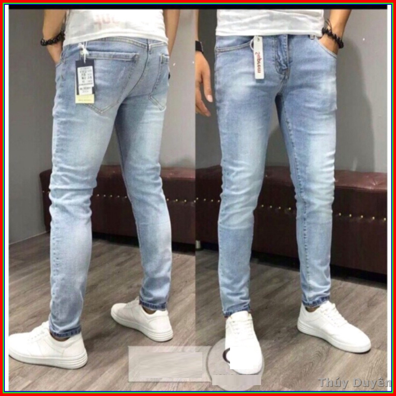 Quần jean nam cao cấp XANH BẠC cào xước 5678, không xù lông, không ra màu, chất giãn tốt N4-190