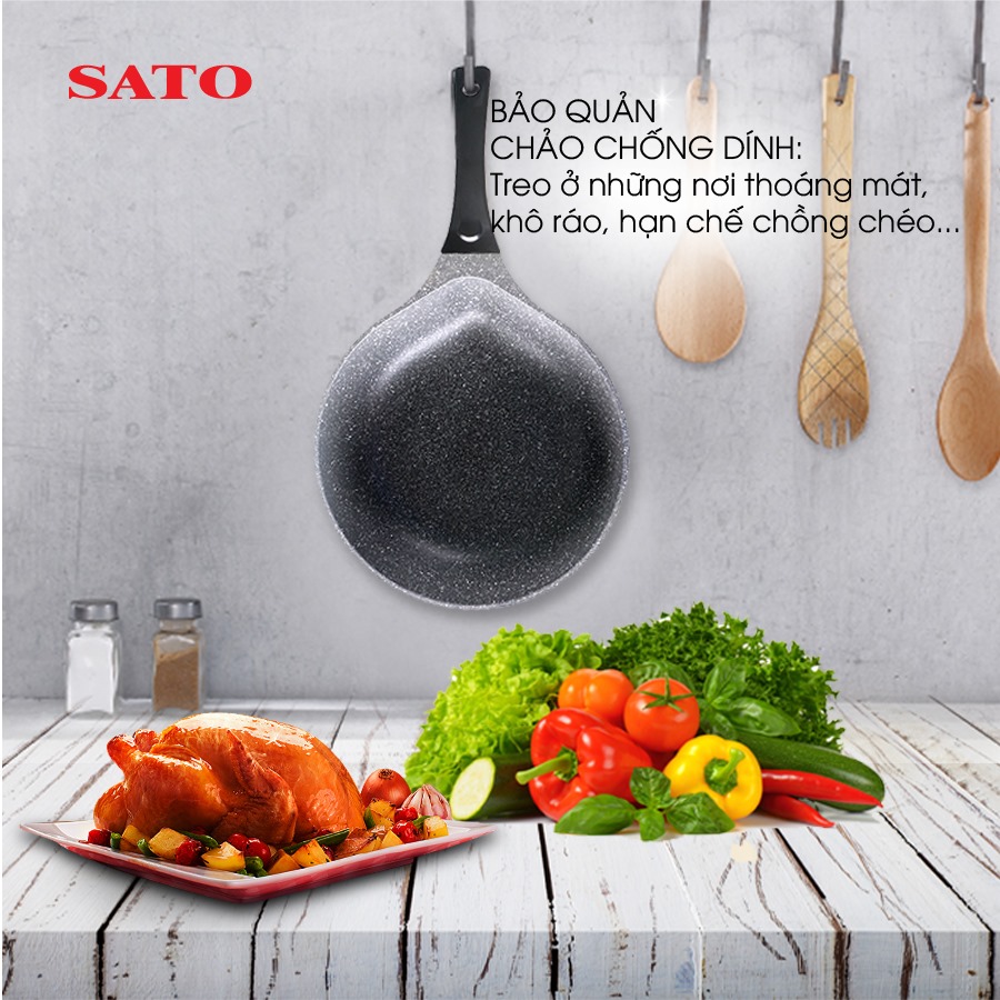 Chảo chống dính đúc giọt nước vân đá Sato G280V