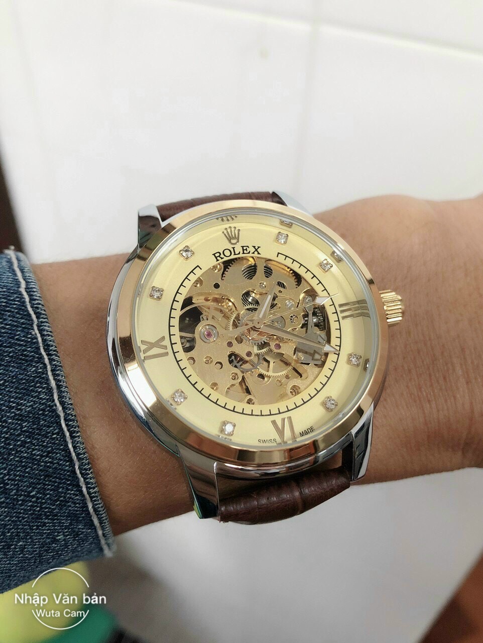 Đồng Hồ Cơ Nam RoLex Lộ Máy - Dây Da