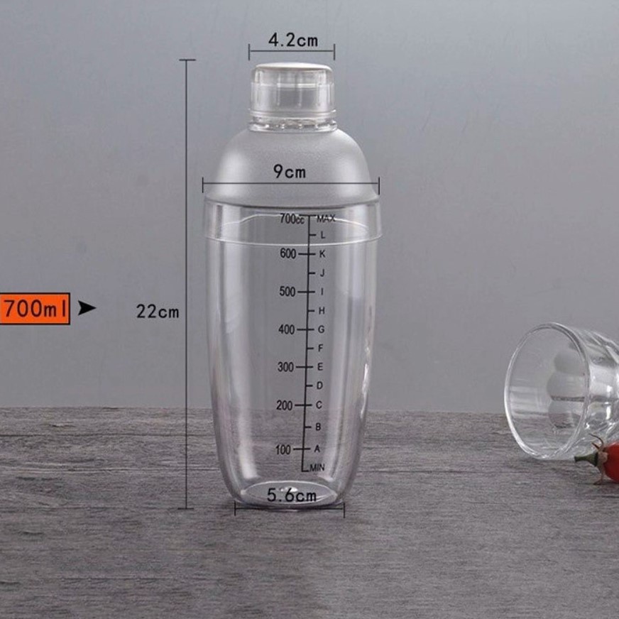 Bình lắc shaker pha chế nhựa chia vạch đen 350ml - 500ml - 700ml - 1000ml - núm đậy nắp bình lắc