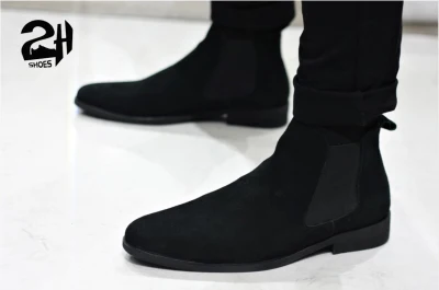 Giày nam chelsea boot da bò lộn, phối quần jean đen siêu ngầu SHOES 2H size 38-43, Nâu - Đen 2H-56
