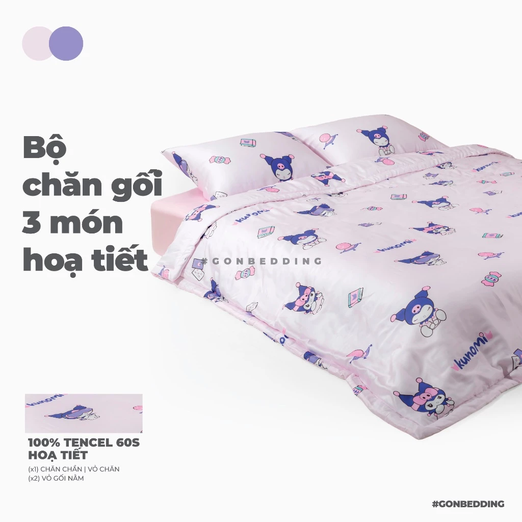 Bộ Chăn Gối 3 Món Gòn Bedding Lụa Tencel 60s - Lụa Modal cao cấp Hoạ tiết (gồm 1 Chăn chần và 2 Vỏ gối nằm)