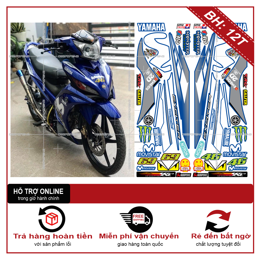 TEM XE EXCITER 2011 135 (TEM RỜI EX 2011) MOVISTAR DÁN XE XANH GP