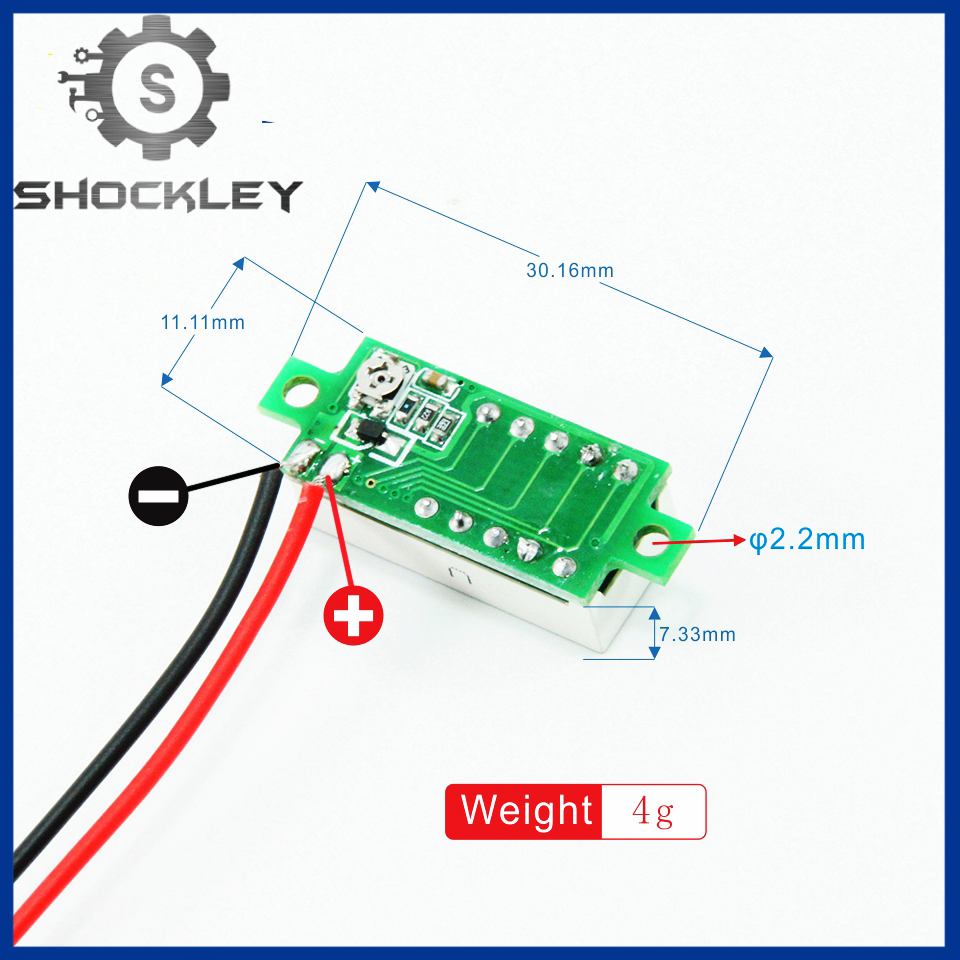 Shockley, Thiết Bị Kiểm Tra Điện Áp  Vôn Kế DC Kỹ Thuật Số Mini DC 3.7~30V Với Màn Hình LED 0.28 Inch