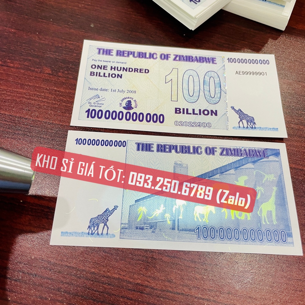 Tờ tiền lưu niệm Zimbabwe 100 Tỷ Đô la siêu khủng , cực độc làm quà tặng