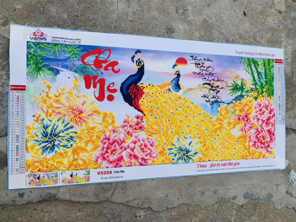 Tranh đính đá ABC Cha Mẹ VS058 (90x45cm) - chưa đính đá
