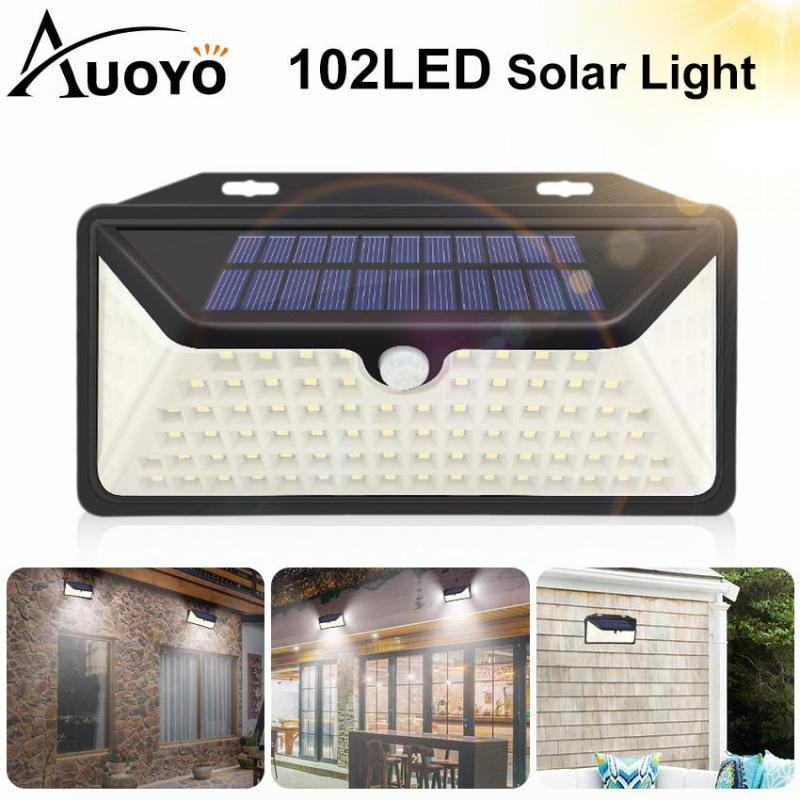Auoyo 102LED Solar Lights Outdoor Lighting Wireless Motion Sensor Lamp IP65 Waterproof Wall Lamp with 270°Wide Angle Solar Powered Lights for Front Door Pathway Garden Yard