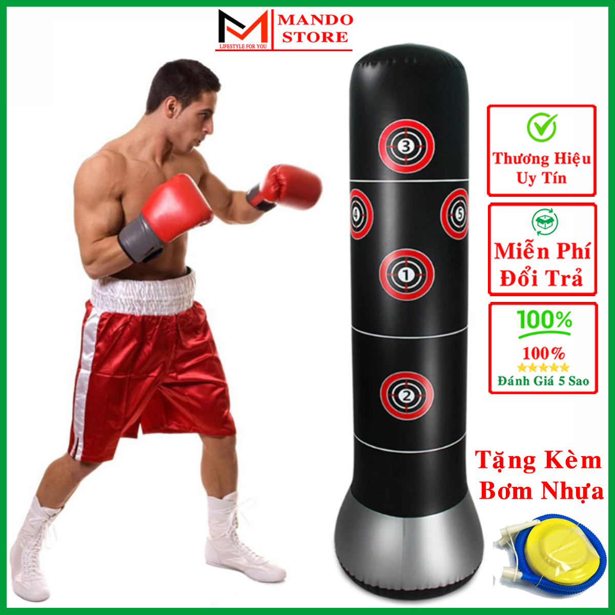 Vỏ Trụ Đấm Bốc Tự Cân Bằng Cao Cấp Cao 1m6 Rộng 48Cm – Tặng Kèm Bộ Bơm Hơi – Trụ Đấm Bốc Tự Cân Bằng Bơm Khí