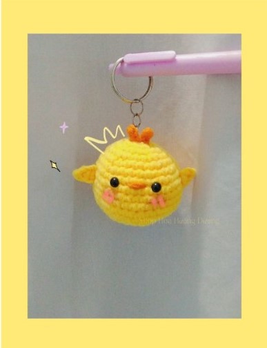 Móc khóa gà con vàng size mini dễ thương bằng len