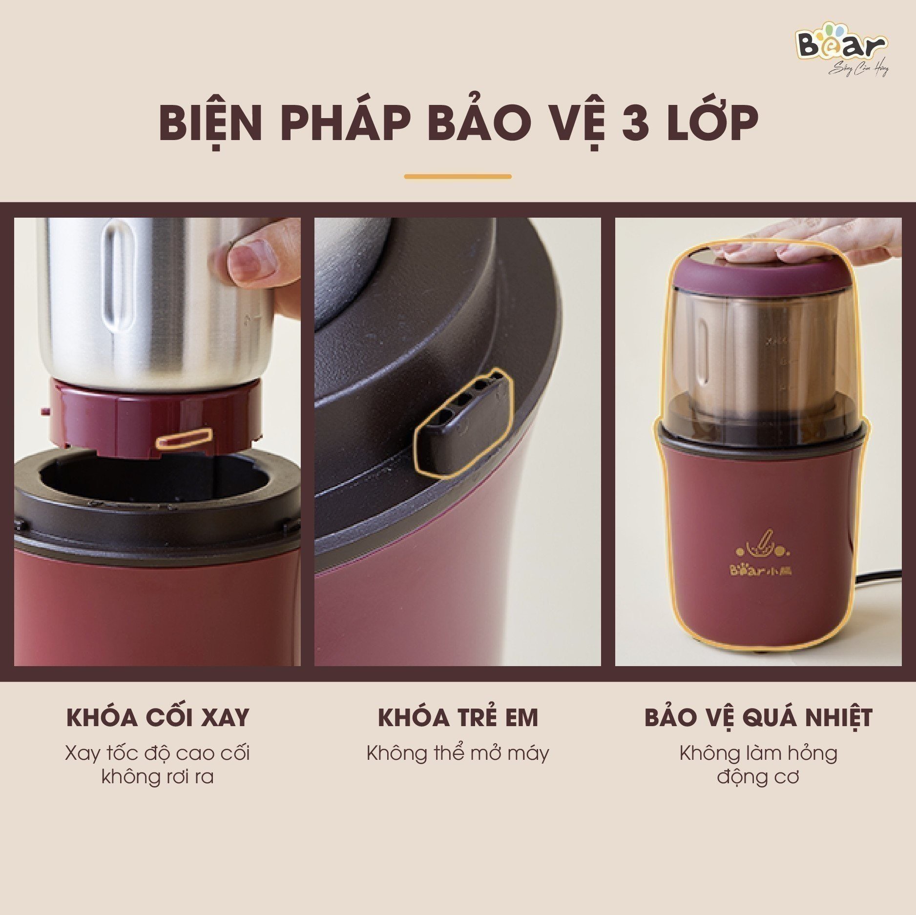 Máy xay bột khô Bear MDJ-A02G3 (Xay hạt ngũ cốc, xay cà phê, vị thuốc, xay gia vị...)