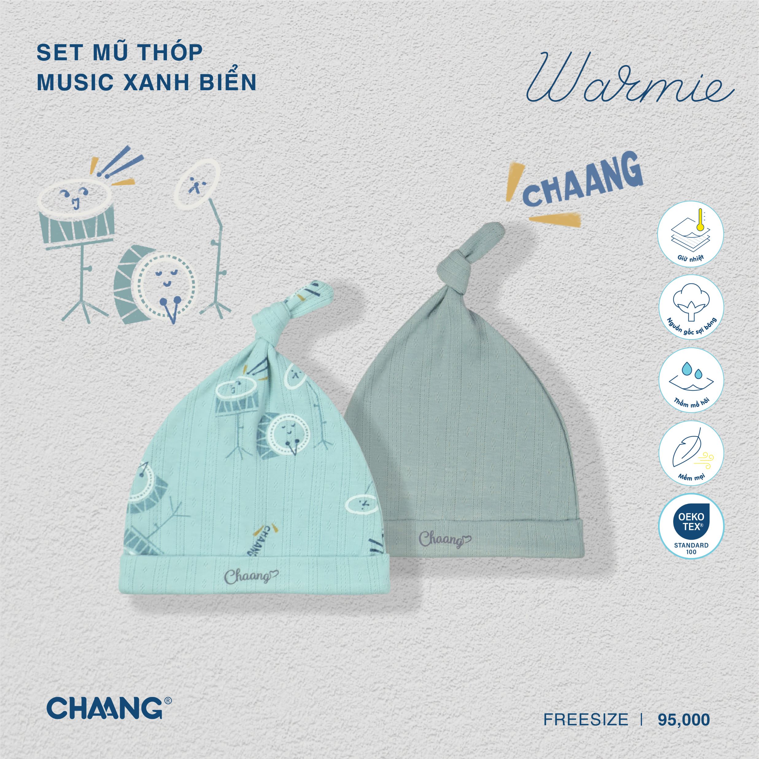 [CHAANG] SET 2 mũ thóp cho bé sơ sinh Music Chaang
