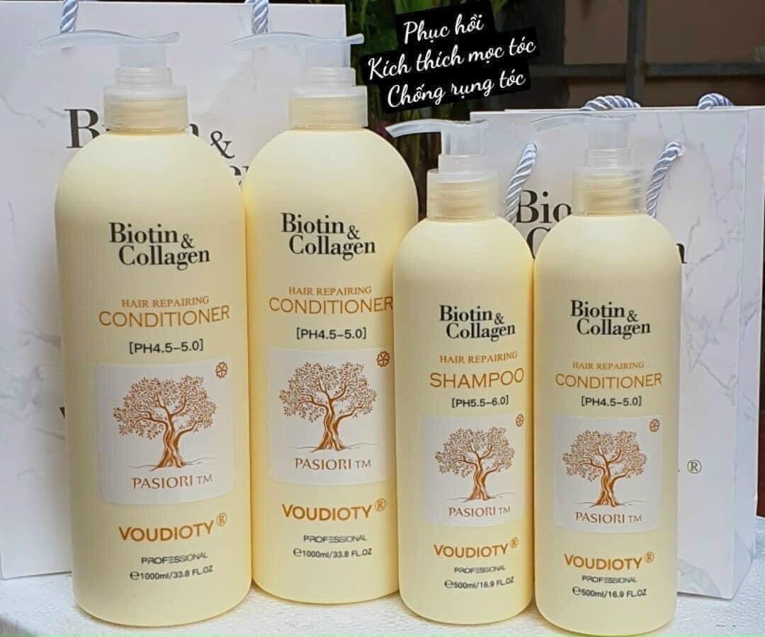 Cặp Dầu Gội Xả Biotin Collagen Vàng 500ml
