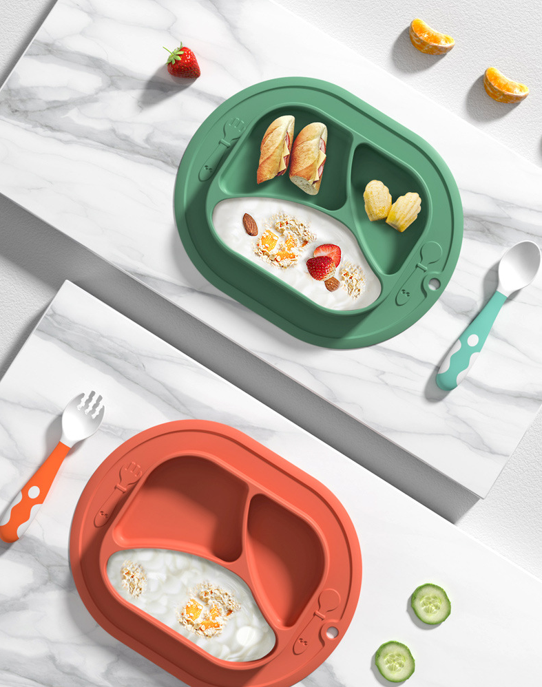 Khay ăn dặm silicone 3 ngăn chống đổ cao cấp