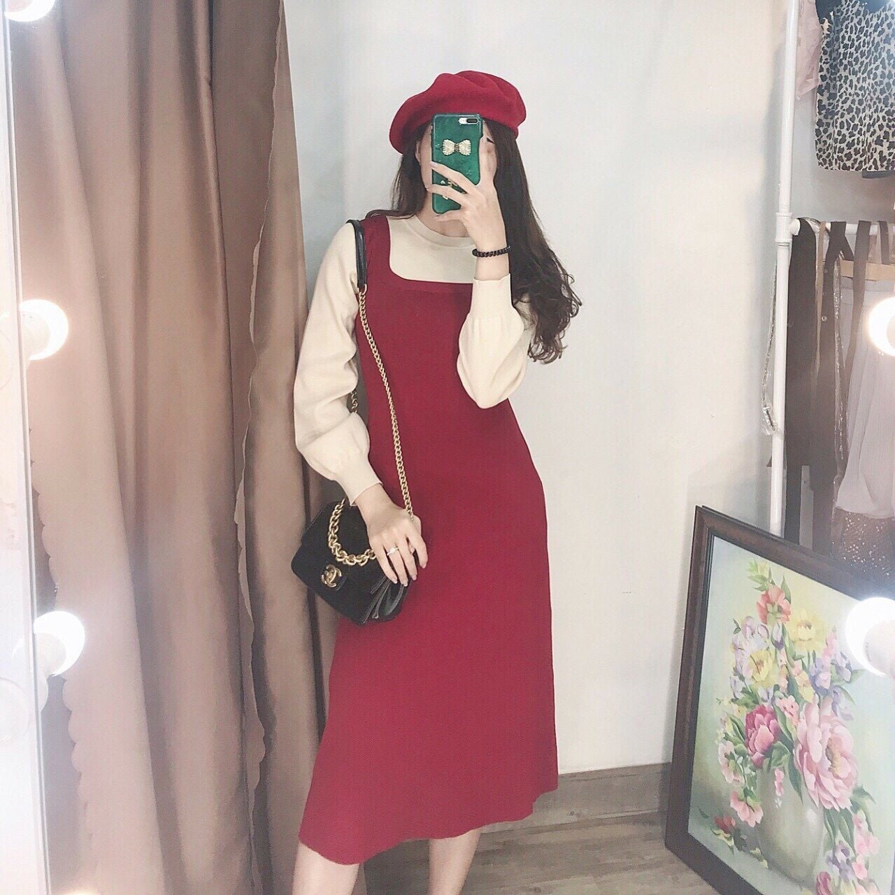 Sét yếm đỏ áo tay dài cực xinh TTSA0106