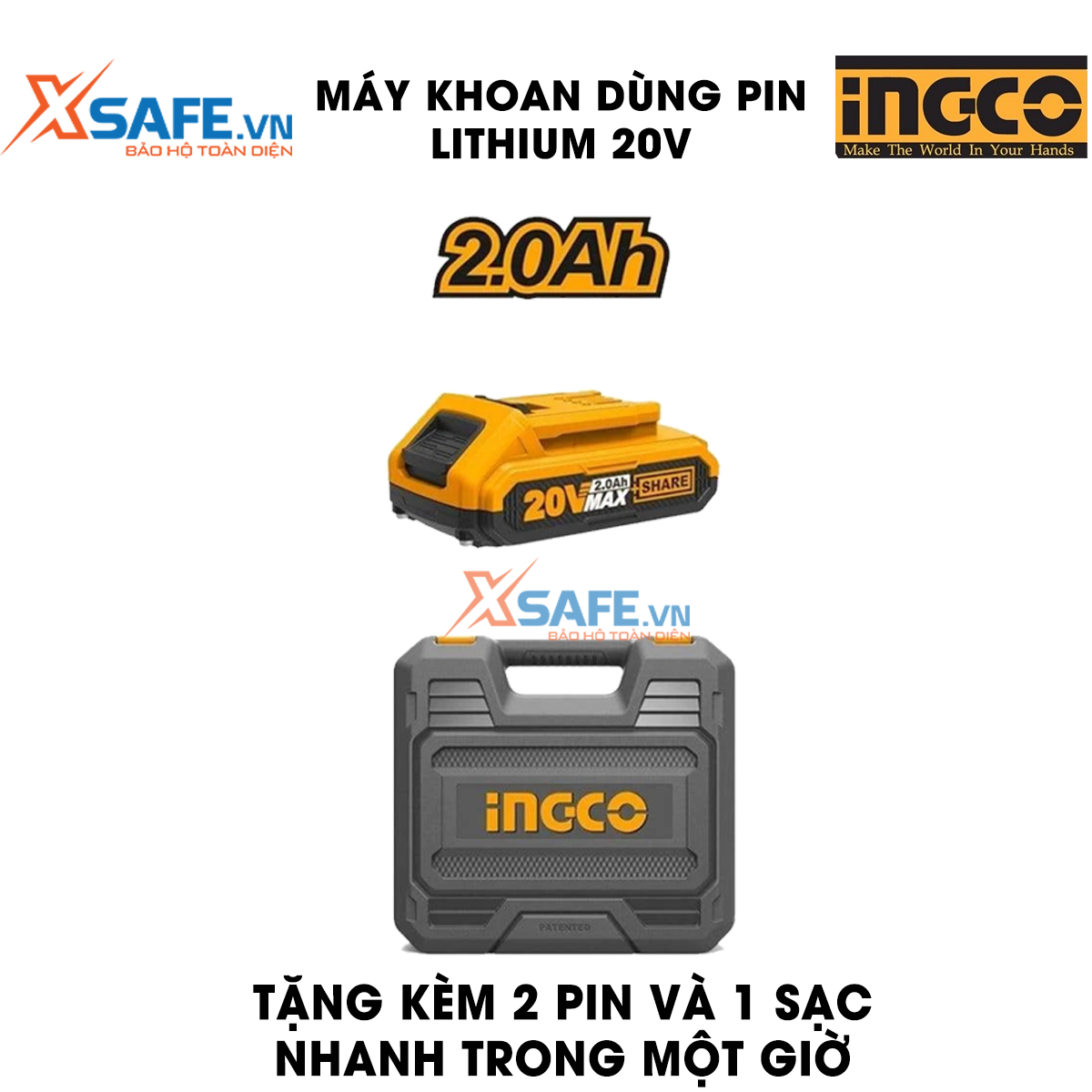 Drill using lithium battery 20V ingco CDLI200215 bundled 2 battery and 1 fast charging in one hour. Electric drill lithium battery 20V two speed 0-400Min and 0-1500/min, WARRANTY 3 month-genuine product by xsafe