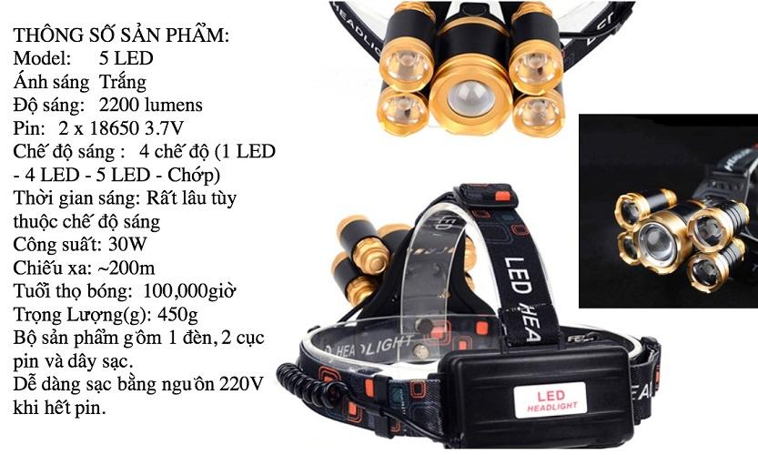 Đèn pin đội đầu 3 bóng, led siêu sáng, chống nước