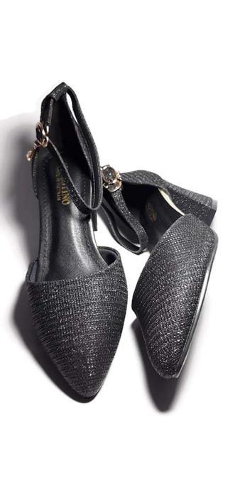 [SALE] Sandal Augustino Kim Sa Bít Mũi Hở Eo Đế Vuông 6 Phân (Đen)