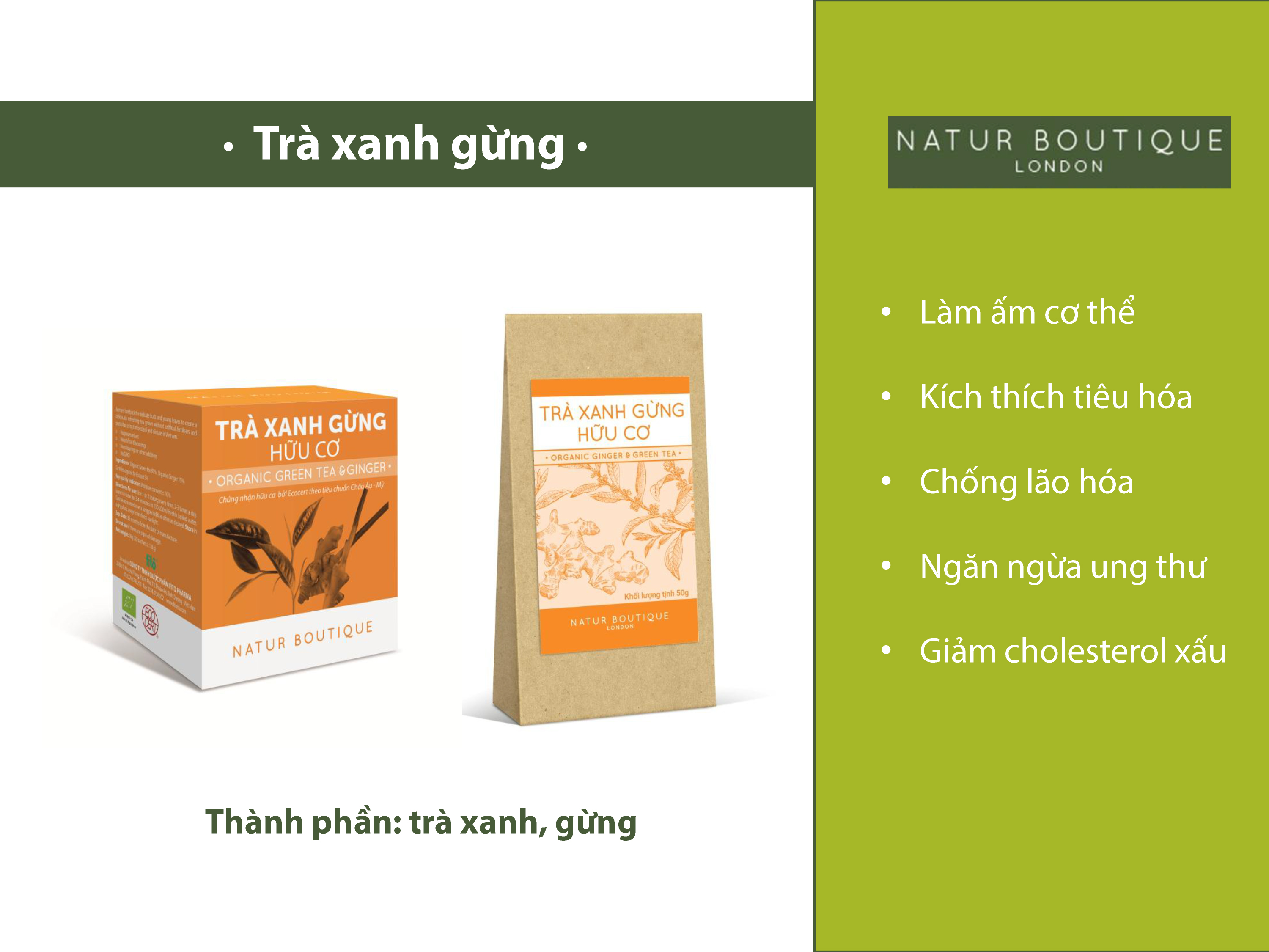 Trà gừng hữu cơ, 20 túi lọc (Organic Ginger Tea, 20 Teabags)
