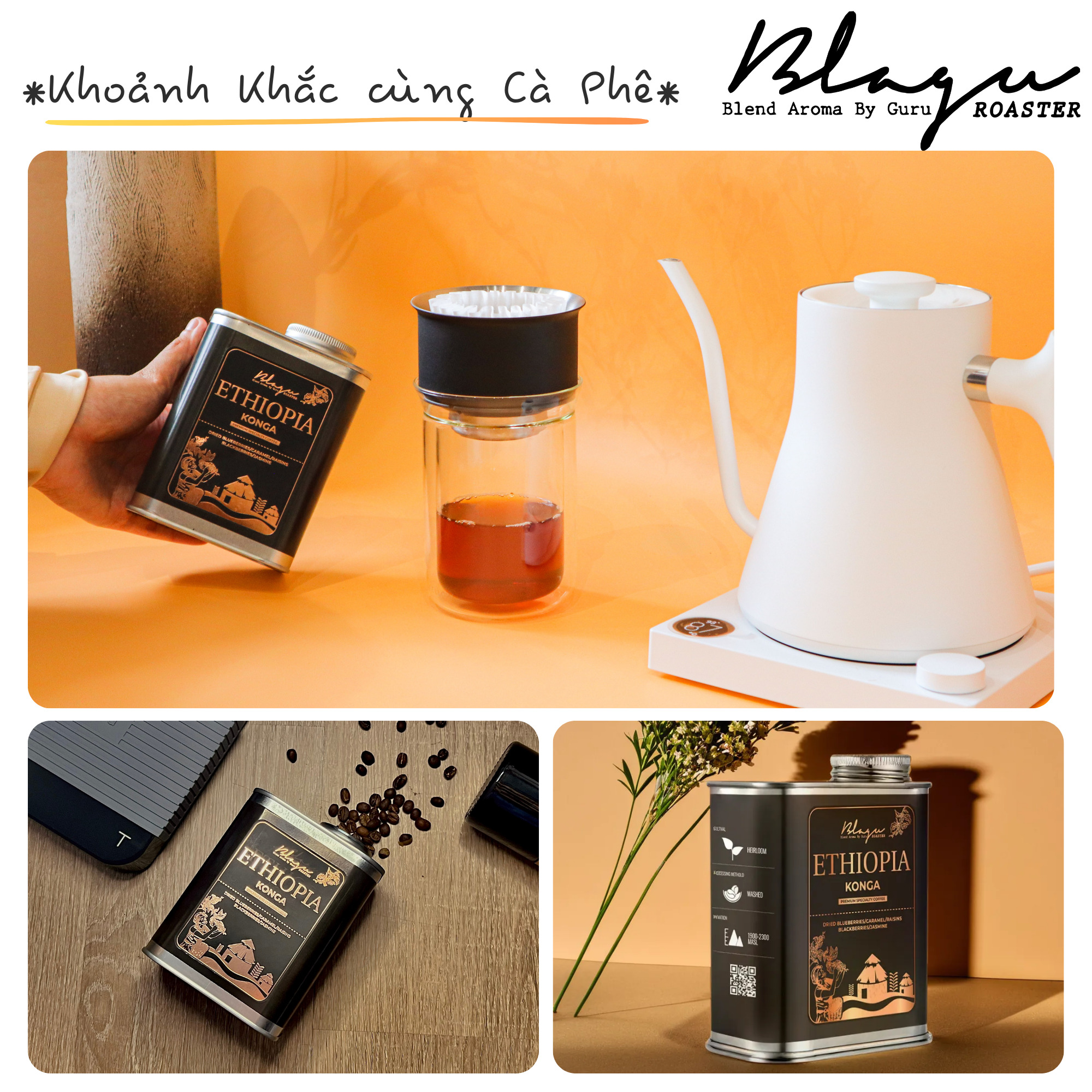 [Premium] Cà Phê Hạt Blagu Ethiopia Konga  100%Arabica  Light-Medium  250g