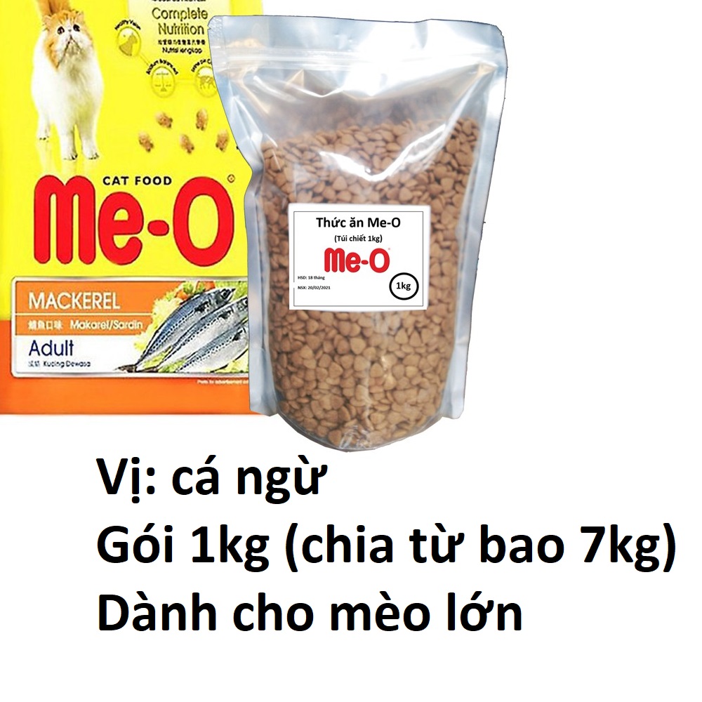 Hanpet - Túi zip- 1 gói lớn Me-O KEOS (trộn thịt) - Thức ăn dạng hạt cho mèo lớn trên 1 năm tuổi (Chọn 3 vị)