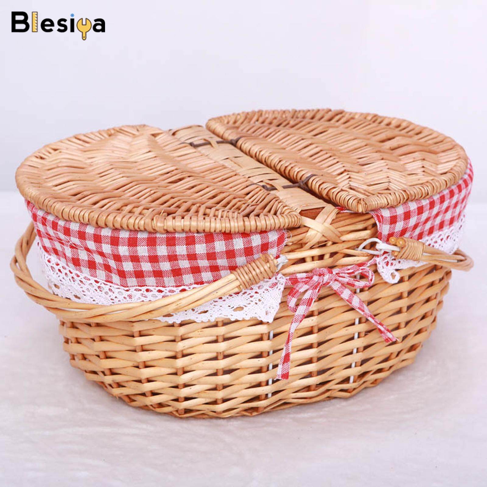 Blesiya Giỏ Dã Ngoại Giỏ Đựng Đồ Hộp Đựng Có Lớp Lót Kẻ Sọc Giặt Được Để