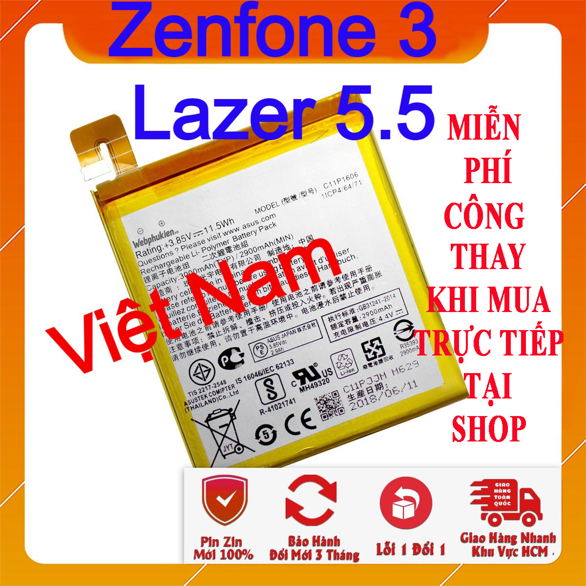 Pin Scud cho Asus Zenfone 3 Laser 5.5 ZC551KL C11P1606 dung lượng 3000mAh (Trắng)