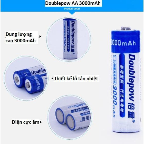 Pin tiểu sạc dung lượng cao Doublepow AA 3000mAh