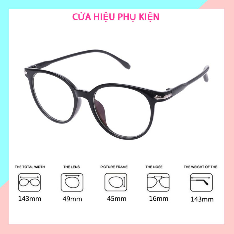 Kính gọng cận thời trang Unisex nhiều màu gọng tròn mắt kính không độ bảo vệ mắt tránh khói bụi và chống tia UV hiệu quả - Kính giả cận dành cho nam và nữ 024