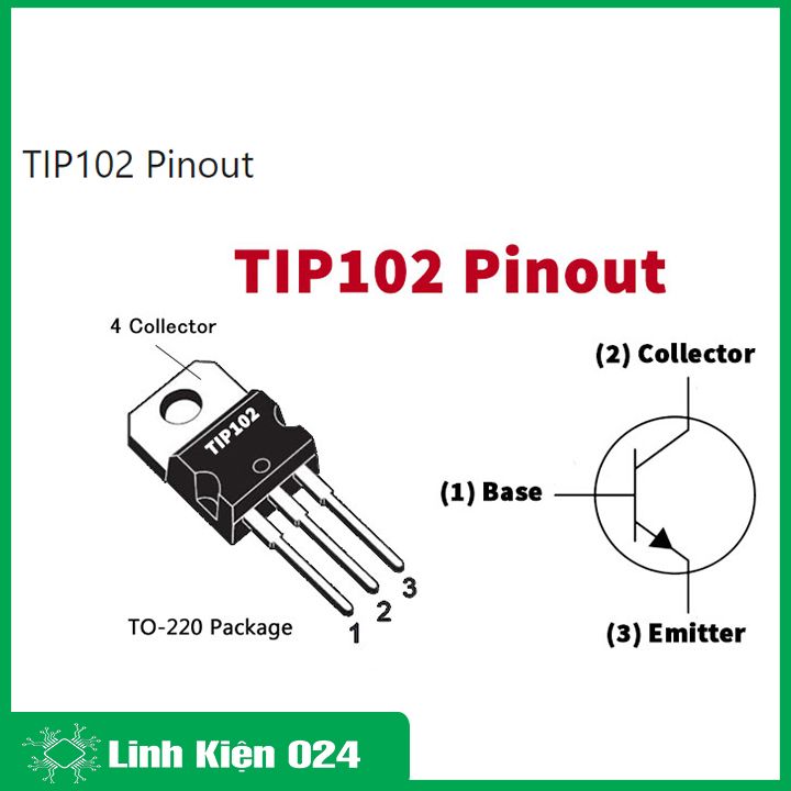Transistor TIP102 TO-220 kiểu chân NPN 100V-8A