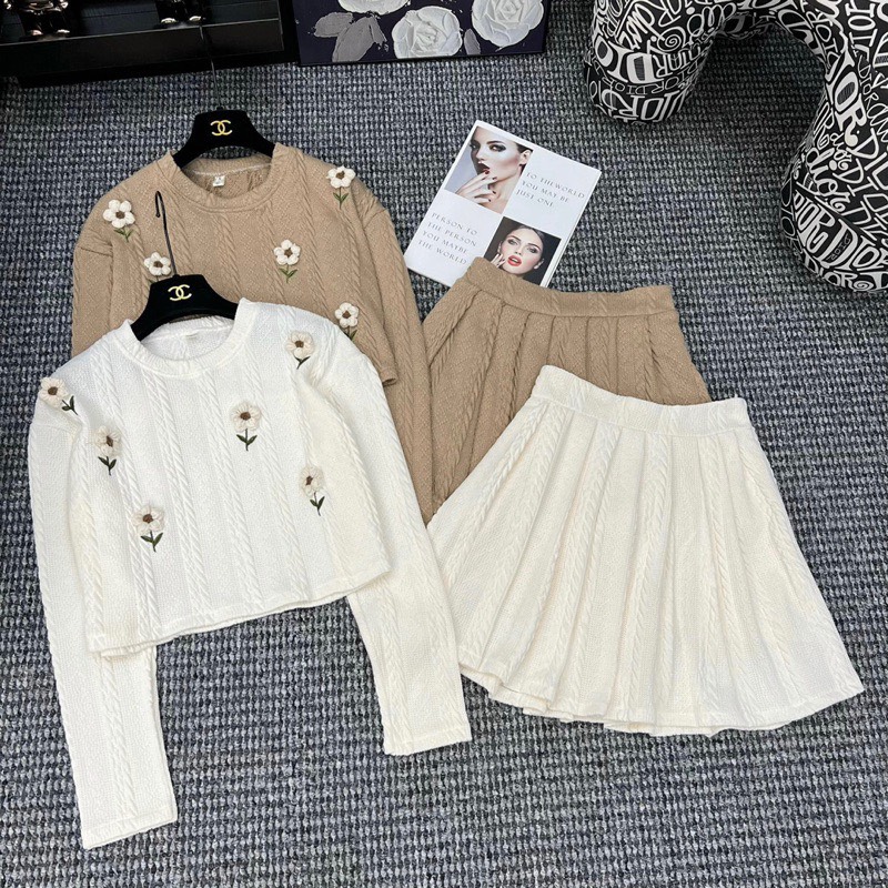 Sét áo len THÊU BÔNG HOA kèm chân 👗