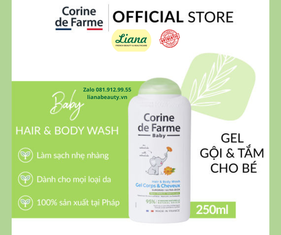 Gel Tắm Gội Cho Bé Corine de Farme Hair & Body Wash 250ml