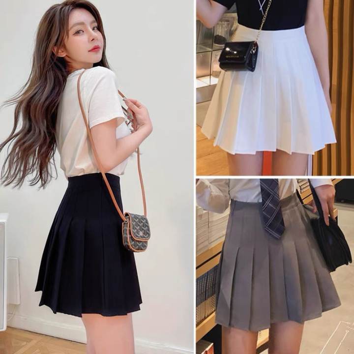 Chân váy tennis xếp li màu trắng đen xếp li skirt cạp lưng cao ngắn chữ a phong cách ulzzang có quần lót trong – No Brand >>> top1shop >>> lazada.vn