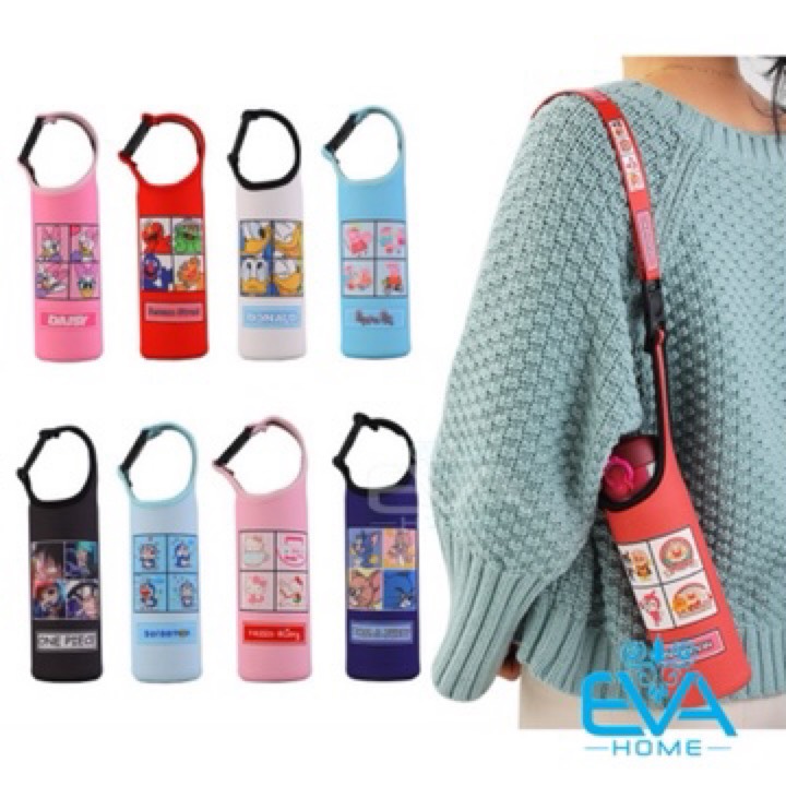 [HCM]Túi Giữ Nhiệt In Hình Hoạ Tiết 500 Ml Có Quai Xách Và Dây Đeo 2 Trong 1 Tiện Dụng