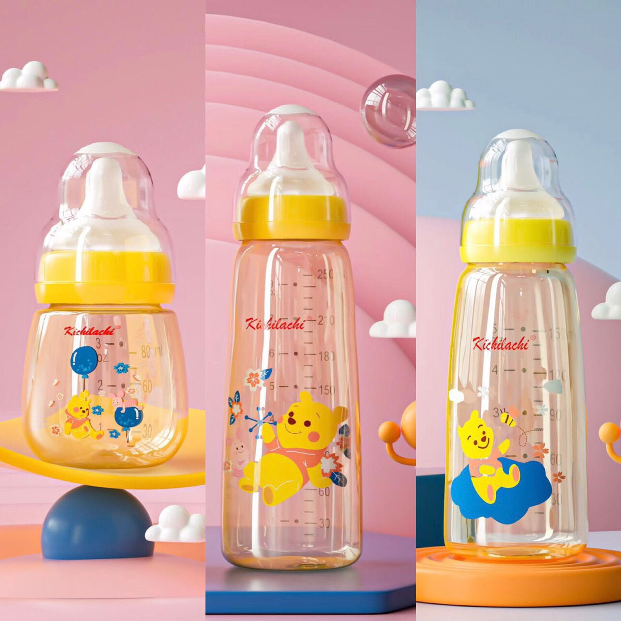 Bình sữa PPSU cổ hẹp cao cấp Kichilachi cho bé 80ml 150ml 250ml
