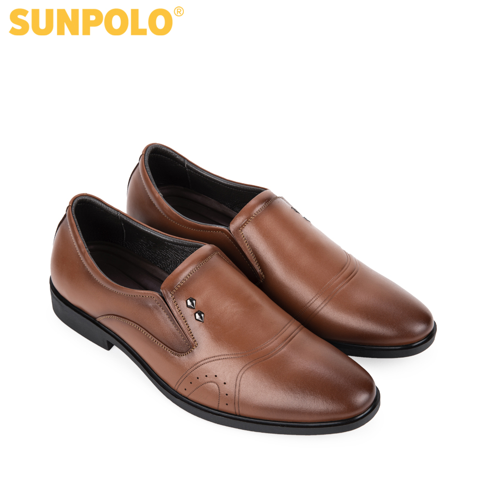 Sunpolo Sph310 Men's Cowhide Office Shoes (Black, Cow Brown)