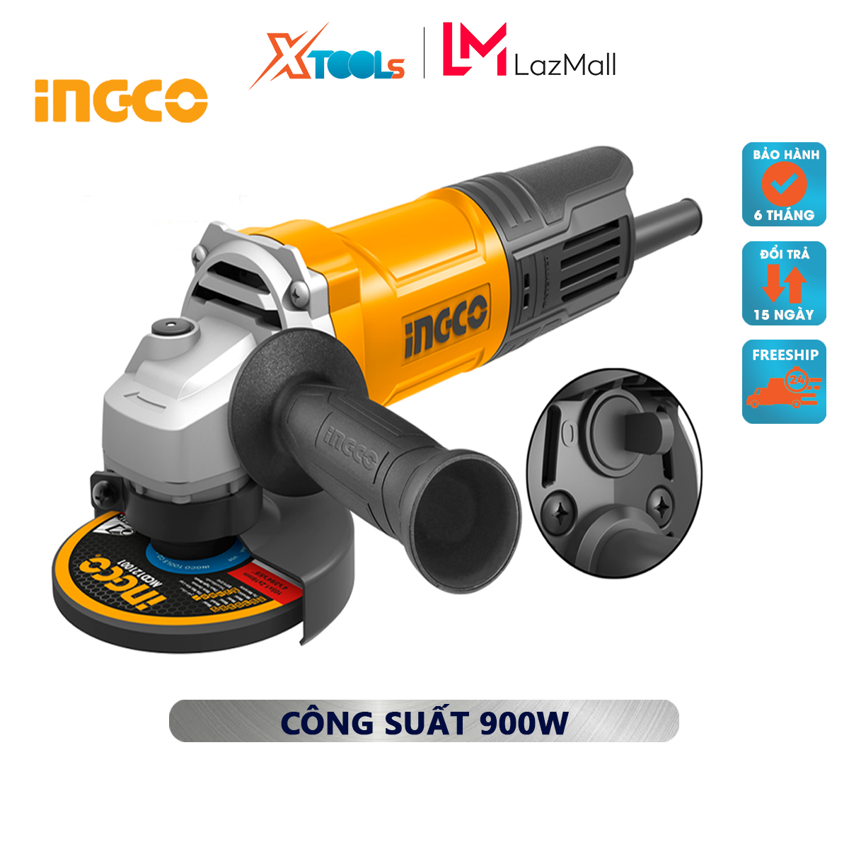 Angle grinder speed governor ingco AG900285 | portable grinding machine 220-240V ~ 50/60hz, power 900W, diameter grinding disc 125mm cutting, grinding stone, polished metal surface [XTools] [genuine]