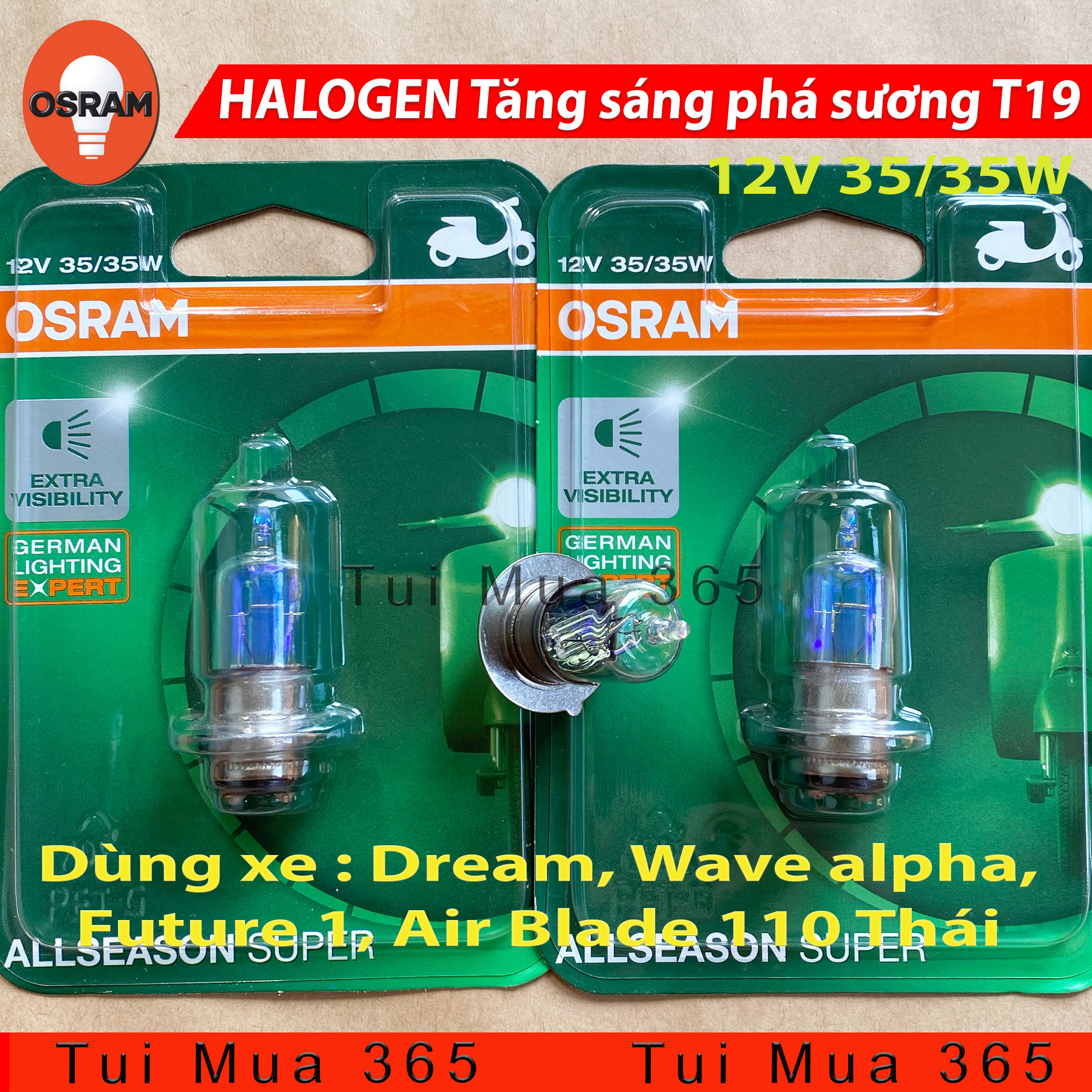 [HCM]Bóng đèn (T19) HALOGEN OSRAM M5 Dream Wave alpha Future 1 Air Blade 110 Thái tăng sáng phá sương - 100% Hàng chính hãng
